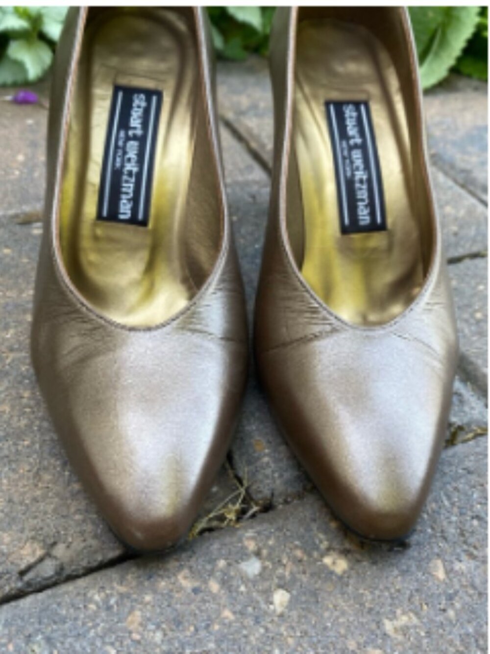 Stuart Weitzman Bronze Metallic Leather Pointed-Toe Pumps — Size 6 Summer Sale - Picture 2 of 9